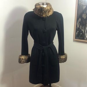 INC Long Sweater Jacket w/ Faux Fur Collar & Cuffs